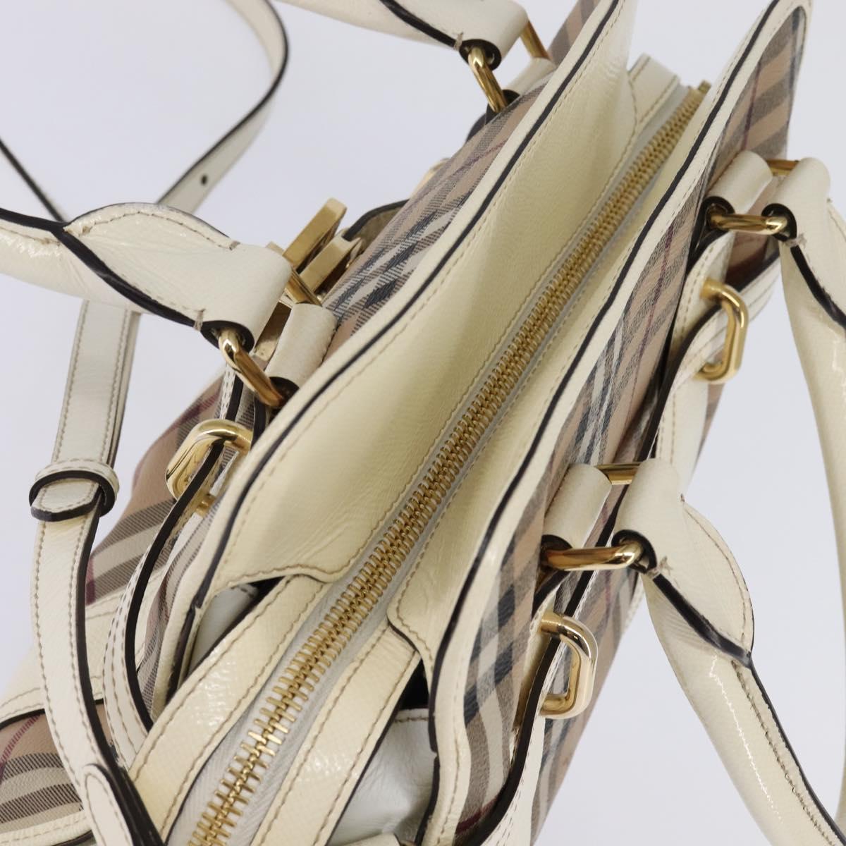 BURBERRY Nova Check Tote Bag PVC Leather 2way Beige Gold Auth 147477