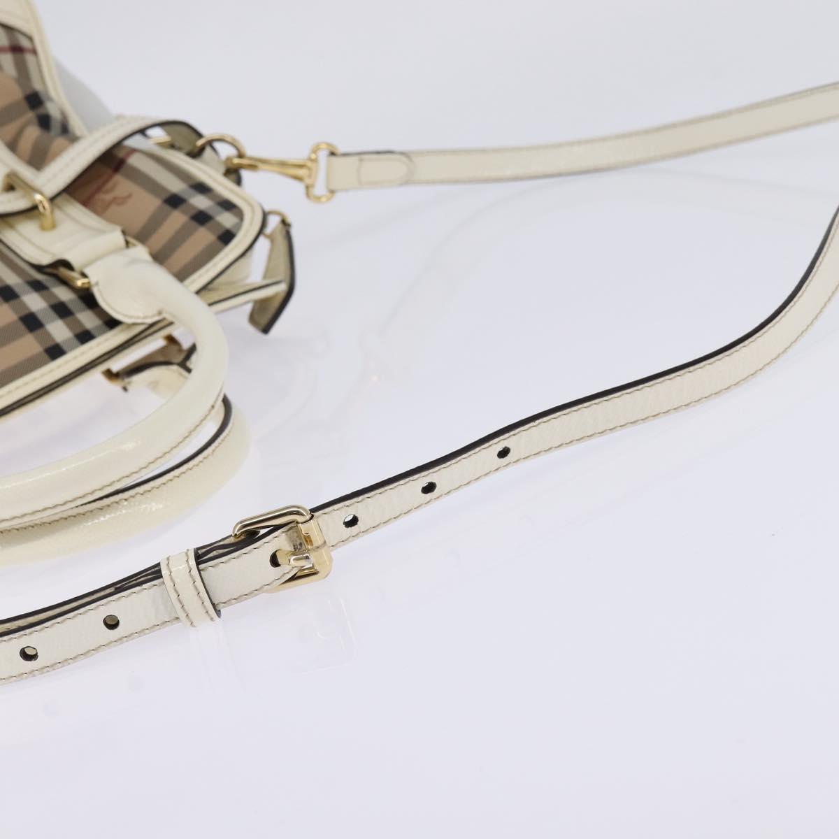 BURBERRY Nova Check Tote Bag PVC Leather 2way Beige Gold Auth 147477