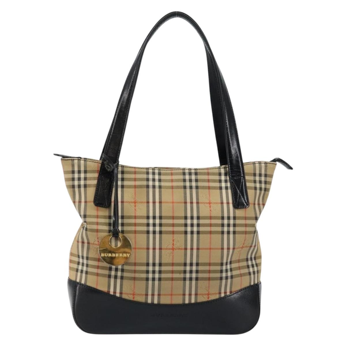 BURBERRY Nova Check Tote Bag Canvas Beige Gold Auth 147478