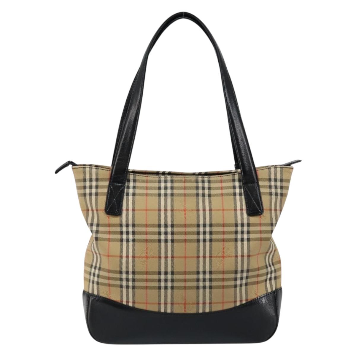 BURBERRY Nova Check Tote Bag Canvas Beige Gold Auth 147478