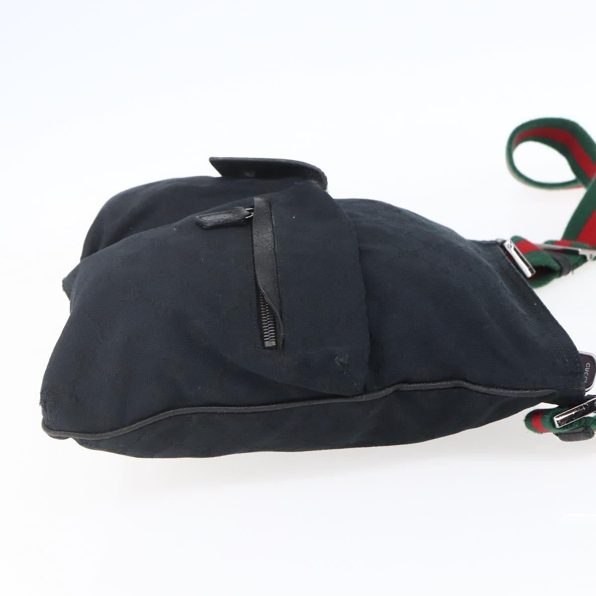 GUCCI GG Canvas Web Sherry Line Shoulder Bag Black Silver 169937 Auth 147480