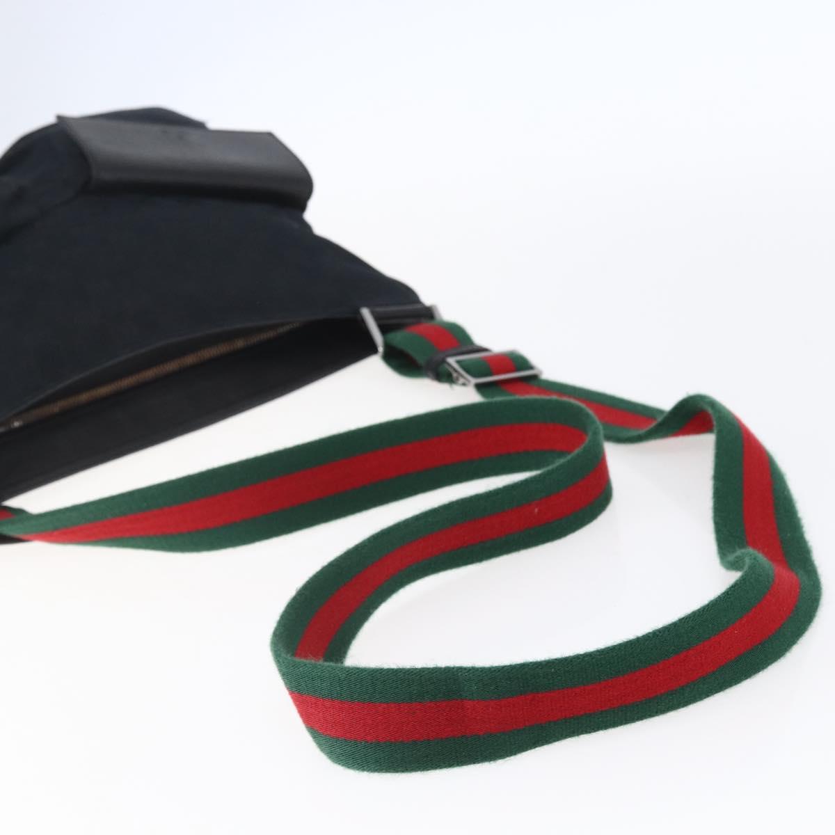 GUCCI GG Canvas Web Sherry Line Shoulder Bag Black Silver 169937 Auth 147480