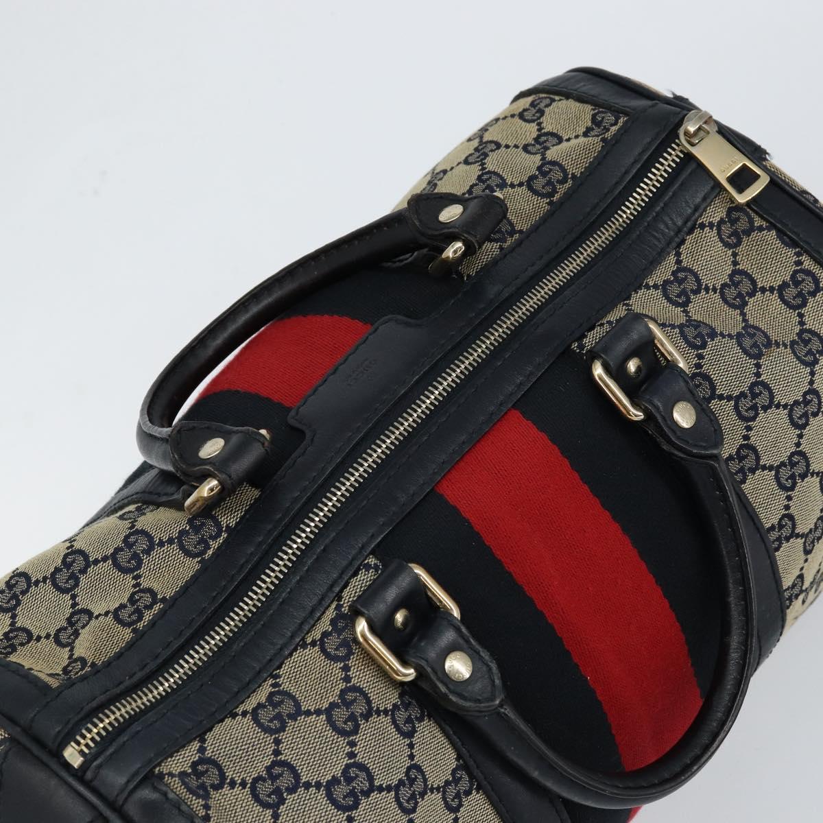 GUCCI GG Canvas Sherry Line Boston Bag 2way Navy Gold 247205 Auth 147483