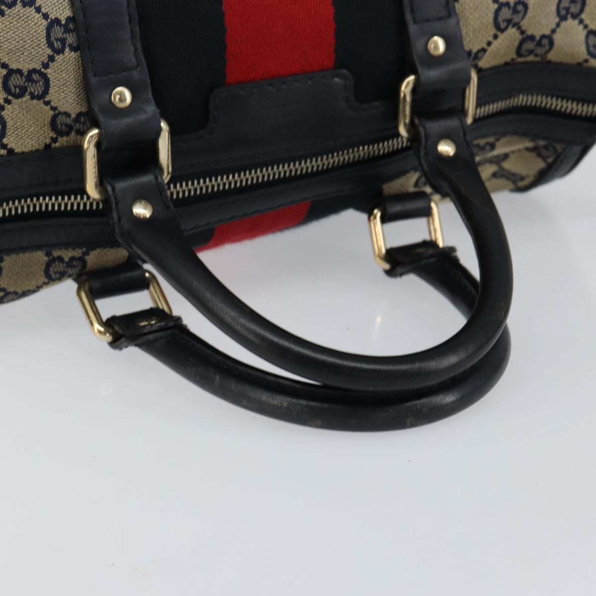 GUCCI GG Canvas Sherry Line Boston Bag 2way Navy Gold 247205 Auth 147483