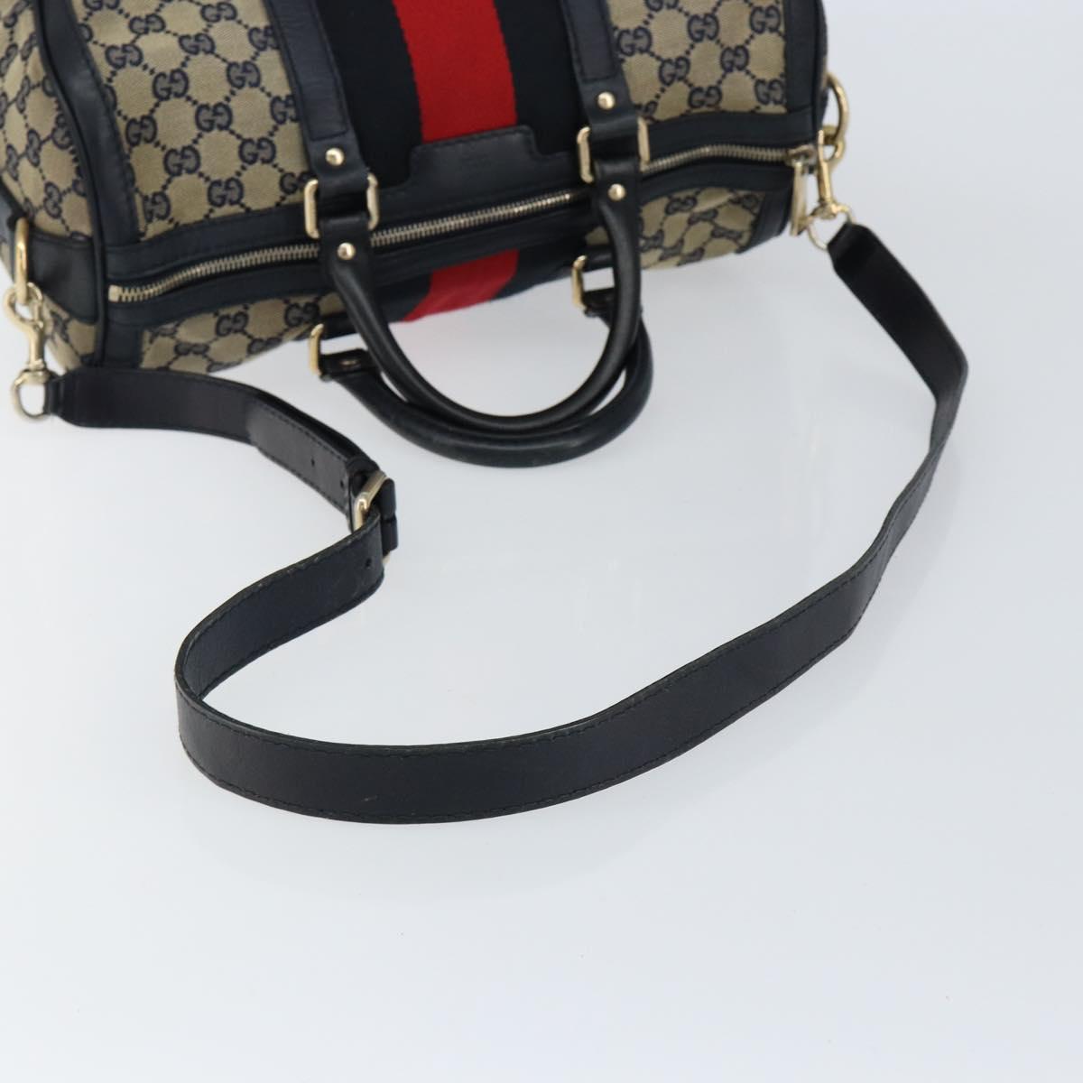 GUCCI GG Canvas Sherry Line Boston Bag 2way Navy Gold 247205 Auth 147483