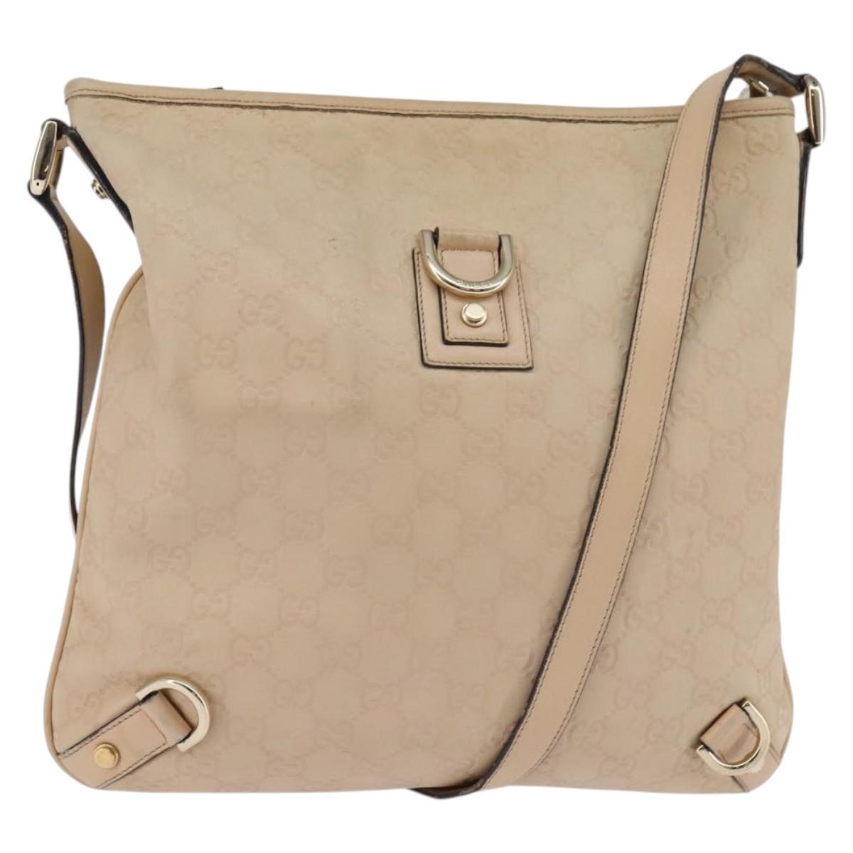GUCCI GG Canvas Guccissima Abbey Bag Leather Beige Gold 131326 Auth 147484