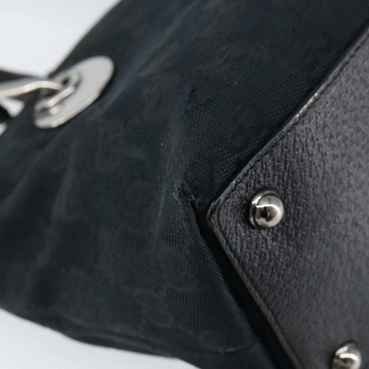 GUCCI GG Canvas Hand Bag Black Silver 120844 Auth 147485