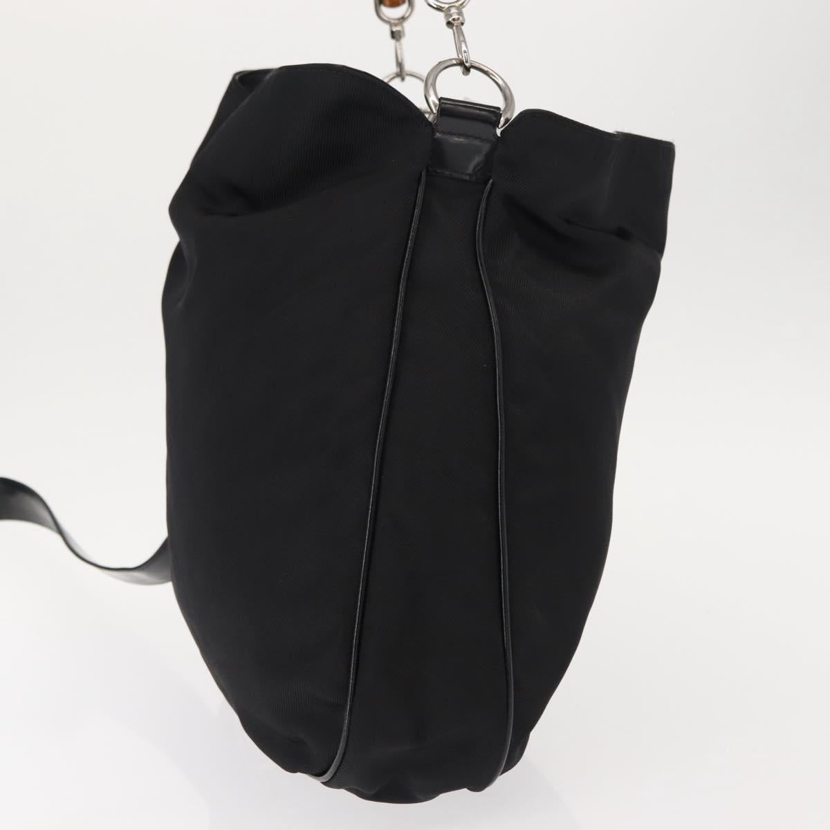 GUCCI Bamboo Hand Bag Nylon 2way Black Silver 001 1998 1577 Auth 147488