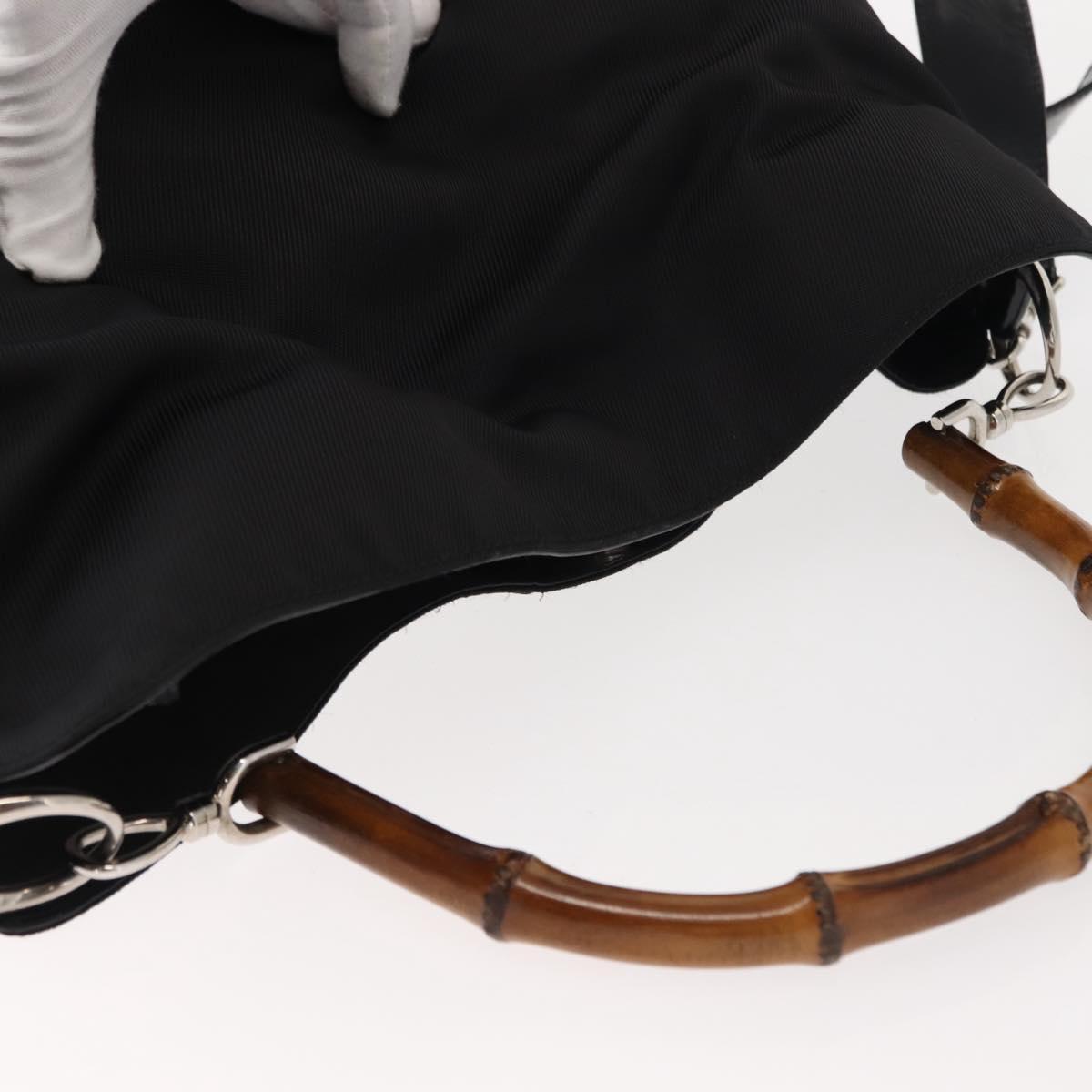 GUCCI Bamboo Hand Bag Nylon 2way Black Silver 001 1998 1577 Auth 147488