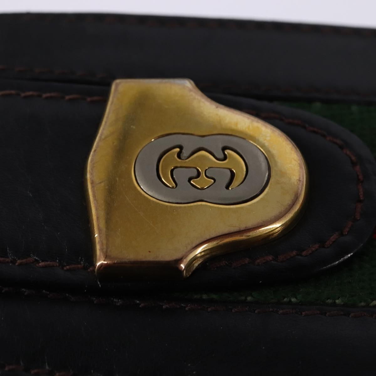 GUCCI Web Sherry Line Bag Leather Black Gold Red 001 406 0552 Auth 147492