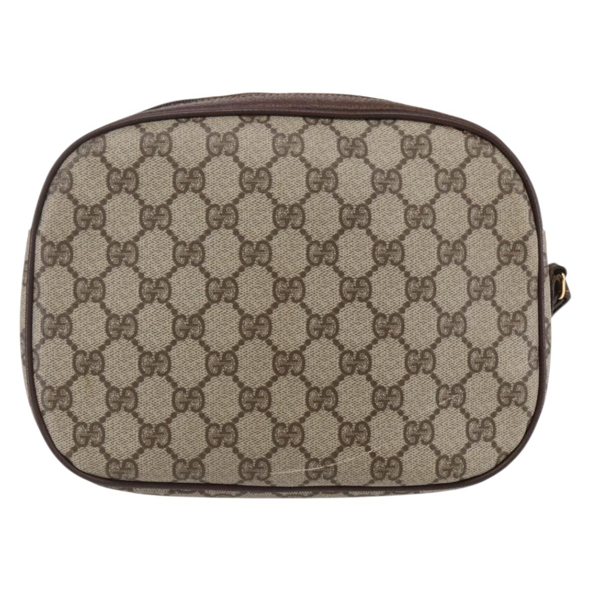 GUCCI GG Supreme Web Sherry Line Clutch Bag Beige Gold 156 01 034 Auth 147494
