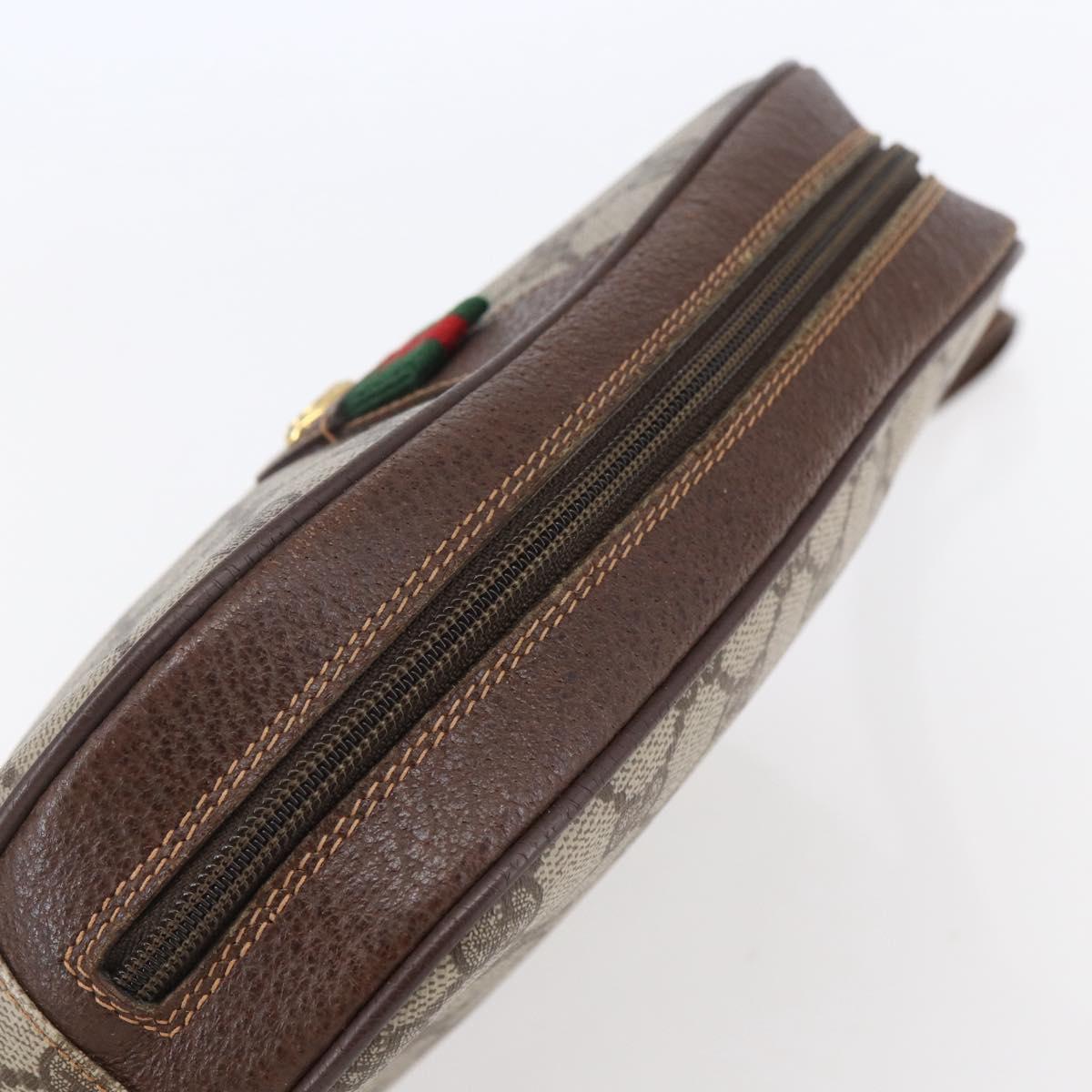 GUCCI GG Supreme Web Sherry Line Clutch Bag Beige Gold 156 01 034 Auth 147494