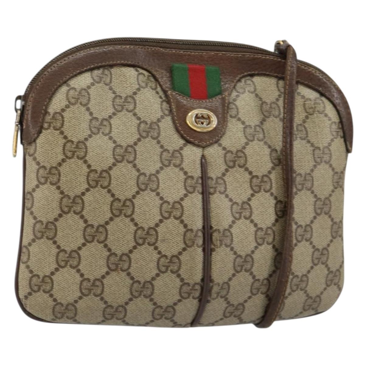 GUCCI GG Supreme Web Sherry Line Bag PVC Beige Gold 904 02 047 Auth 147496