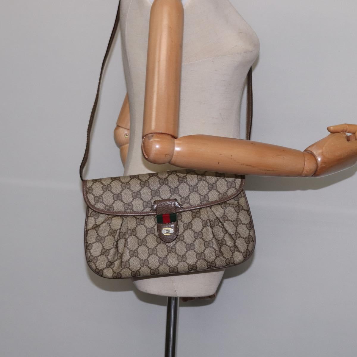 GUCCI GG Supreme Web Sherry Line Shoulder Bag PVC Beige 10 02 051 Auth 147497