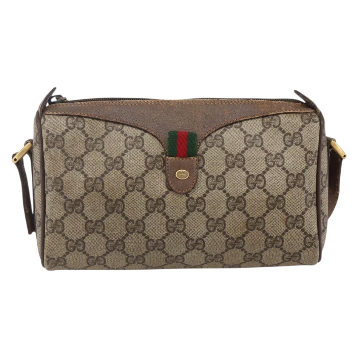 GUCCI GG Supreme Web Sherry Line Bag PVC Beige Gold 89 02 018 Auth 147498