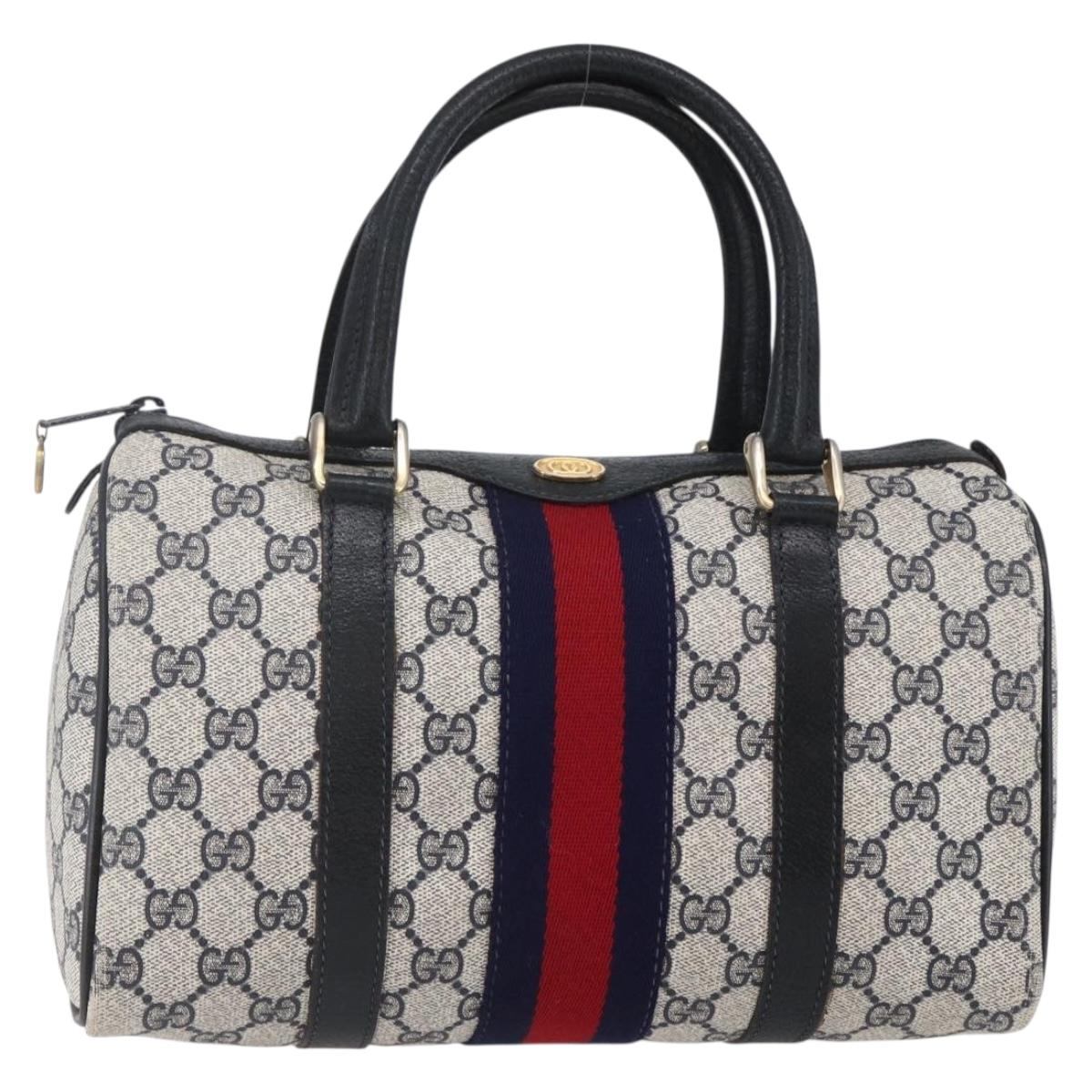 GUCCI GG Supreme Sherry Line Boston Bag PVC Navy Gold 40 3841 Auth 147499