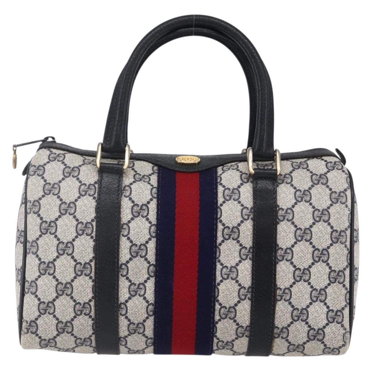 GUCCI GG Supreme Sherry Line Boston Bag PVC Navy Gold 40 3841 Auth 147499