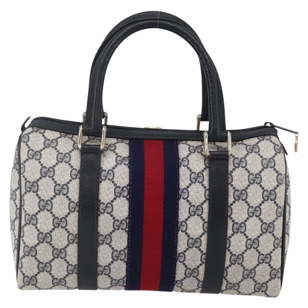 GUCCI GG Supreme Sherry Line Boston Bag PVC Navy Gold 40 3841 Auth 147499