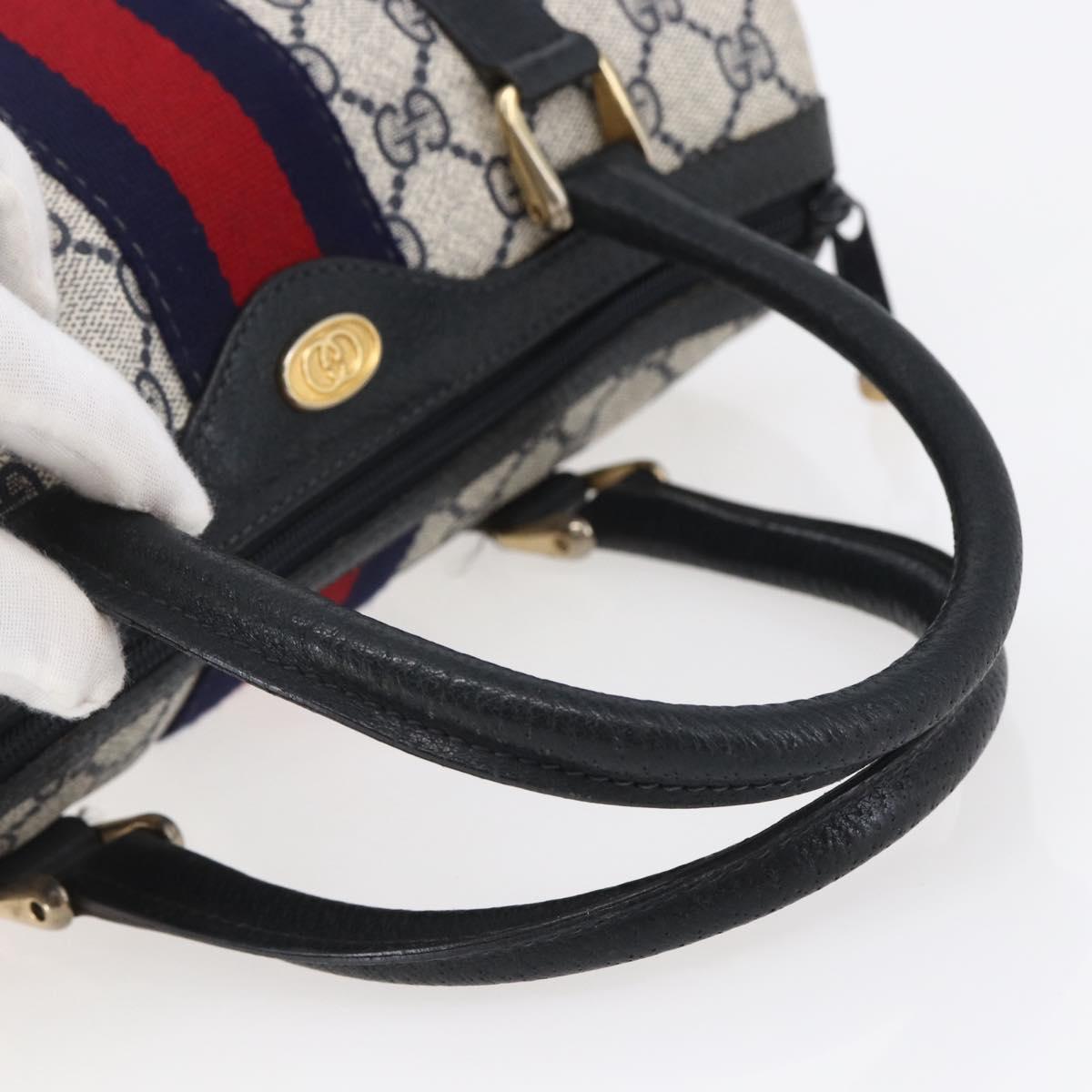 GUCCI GG Supreme Sherry Line Boston Bag PVC Navy Gold 40 3841 Auth 147499