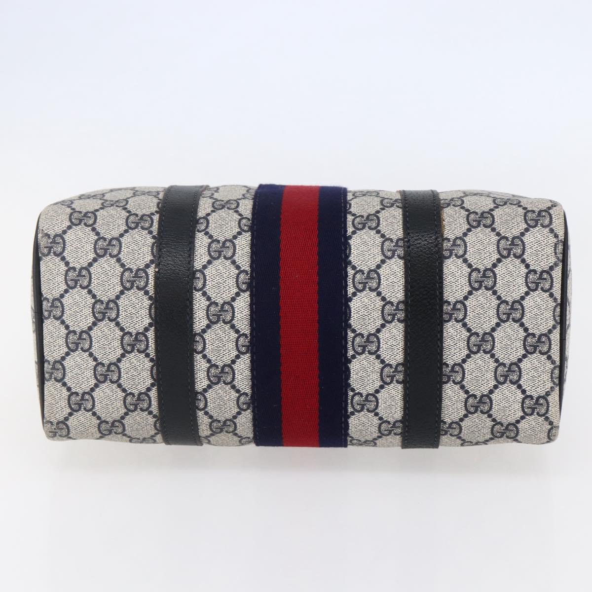 GUCCI GG Supreme Sherry Line Boston Bag PVC Navy Gold 40 3841 Auth 147499