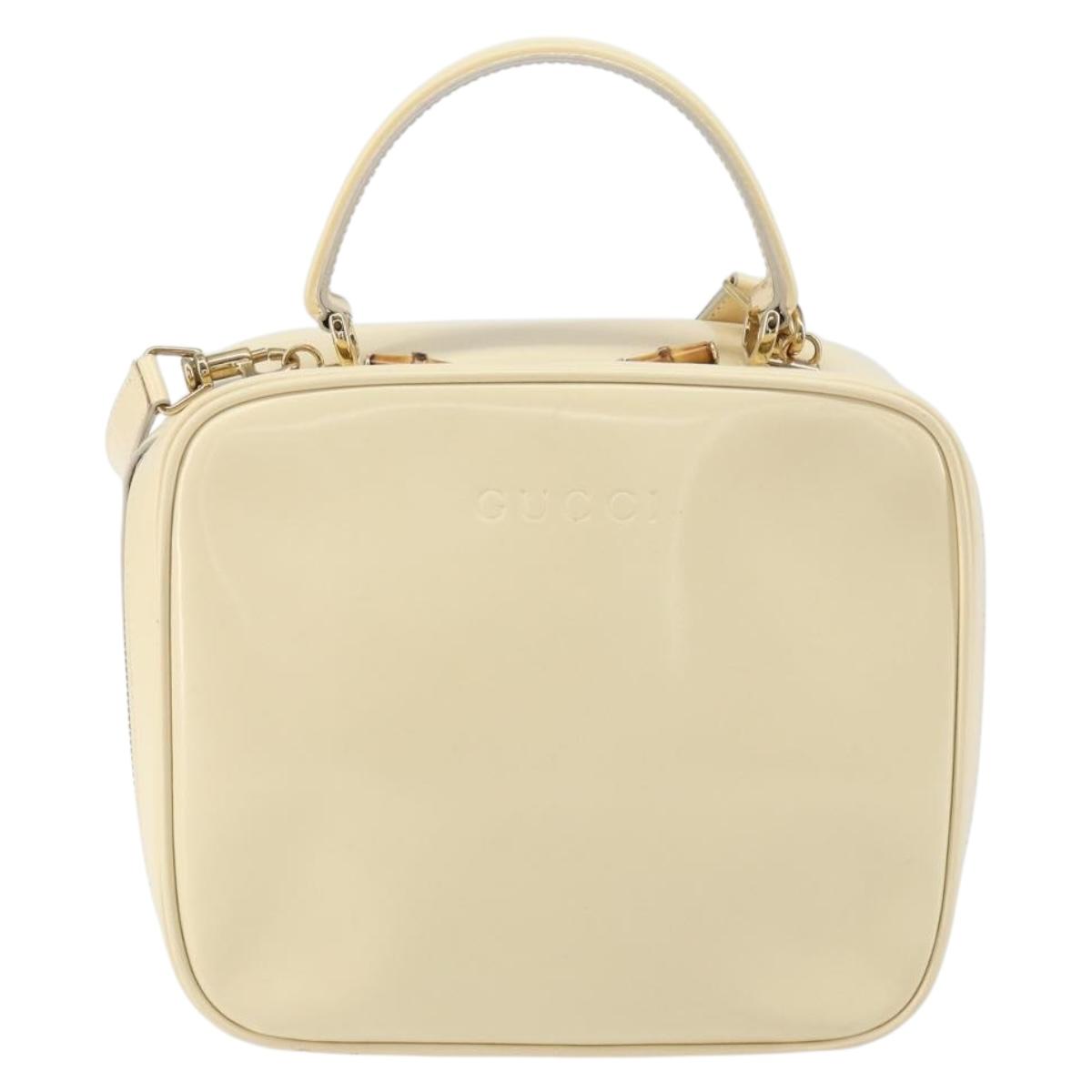 GUCCI Bamboo Hand Bag Enamel 2way Outlet White Gold 000 270 0323 Auth 147500