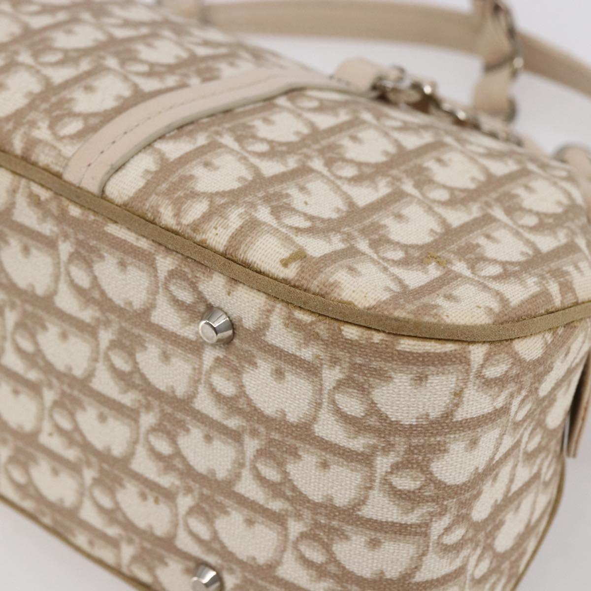 Christian Dior Trotter Canvas Romantic Tote Bag PVC Beige Silver Auth 147501