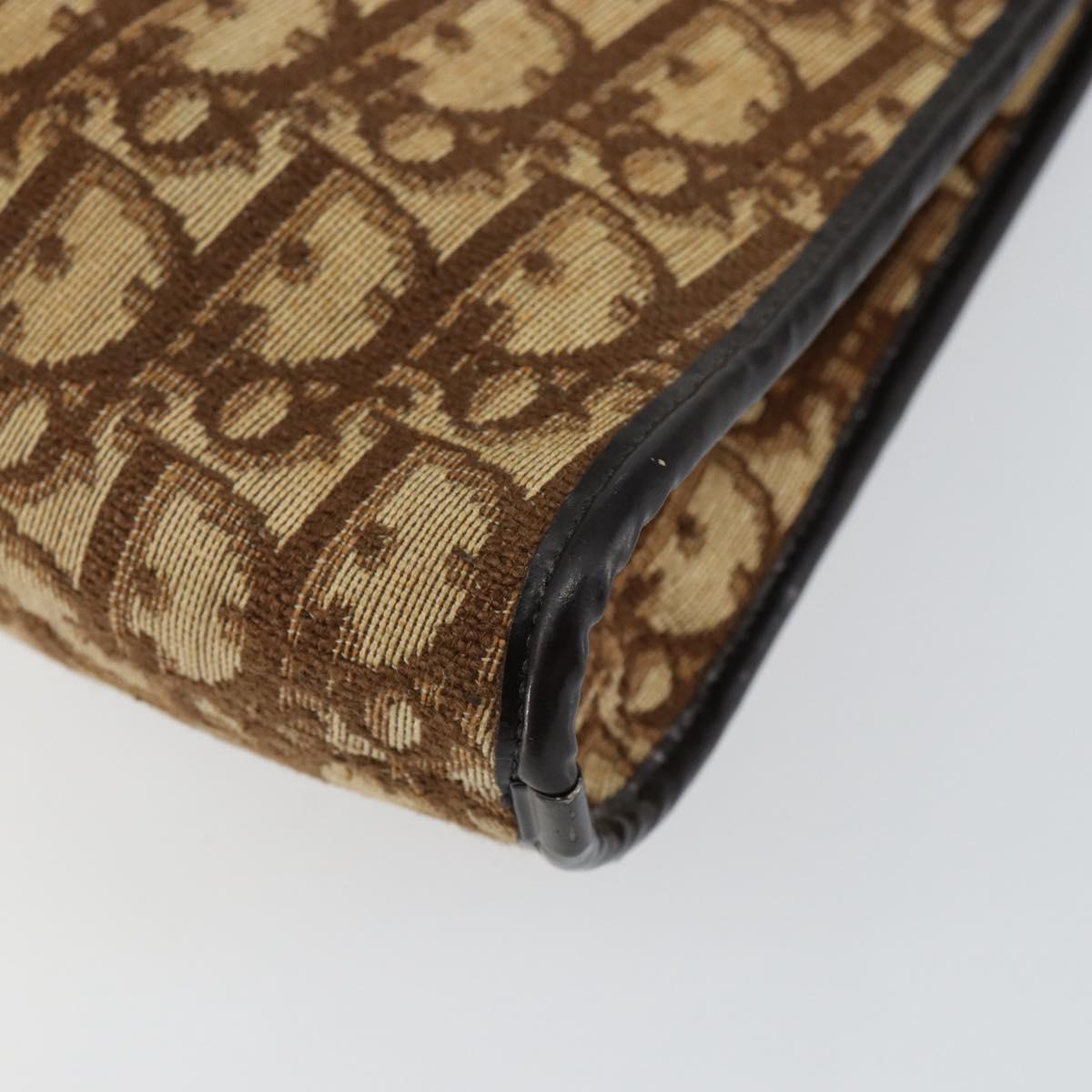 Christian Dior Trotter Canvas Shoulder Bag Brown Gold Auth 147503