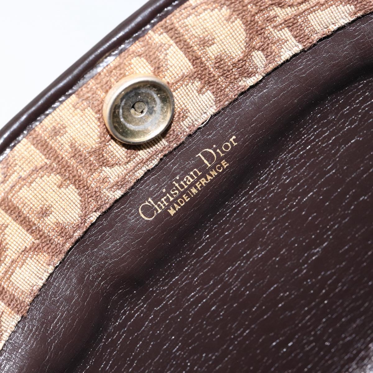Christian Dior Trotter Canvas Shoulder Bag Brown Gold Auth 147503