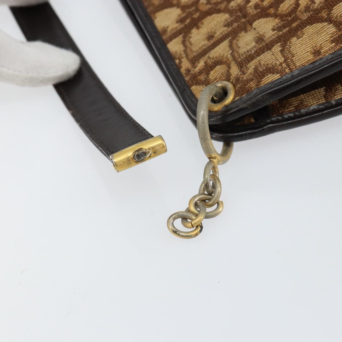 Christian Dior Trotter Canvas Shoulder Bag Brown Gold Auth 147503