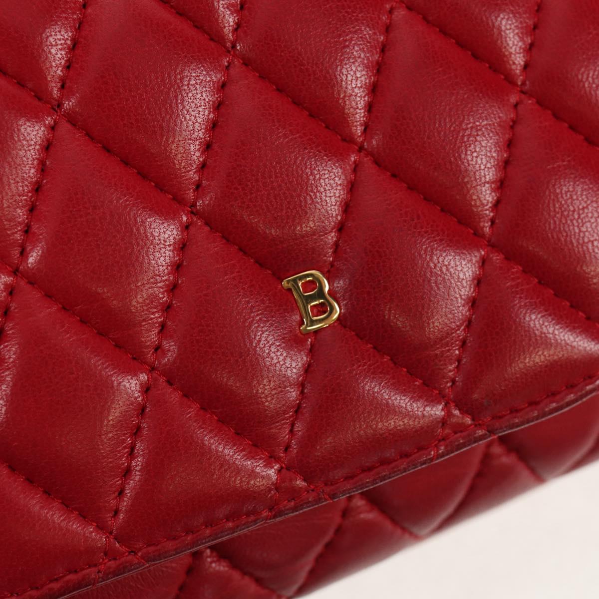BALLY Chain Shoulder Bag Leather Red Gold Auth 147504
