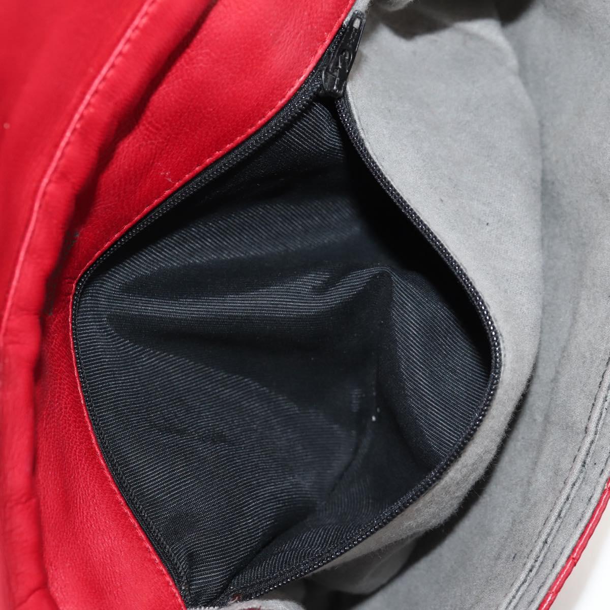 BALLY Chain Shoulder Bag Leather Red Gold Auth 147504