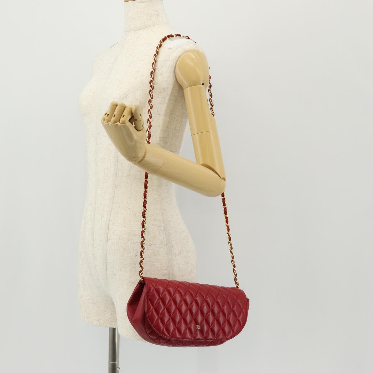 BALLY Chain Shoulder Bag Leather Red Gold Auth 147504