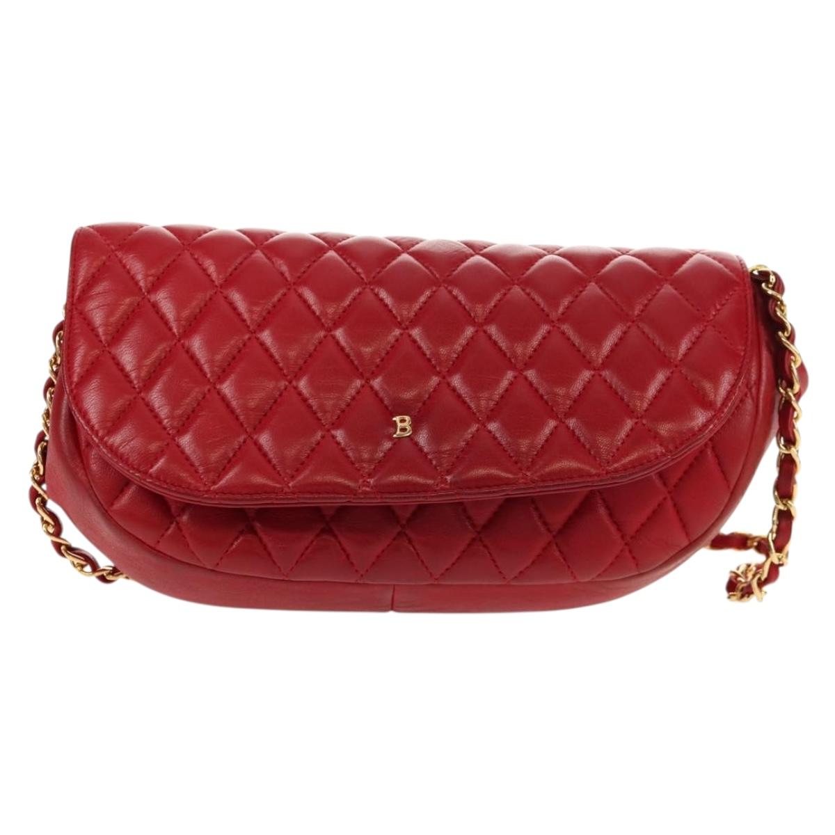 BALLY Chain Shoulder Bag Leather Red Gold Auth 147504