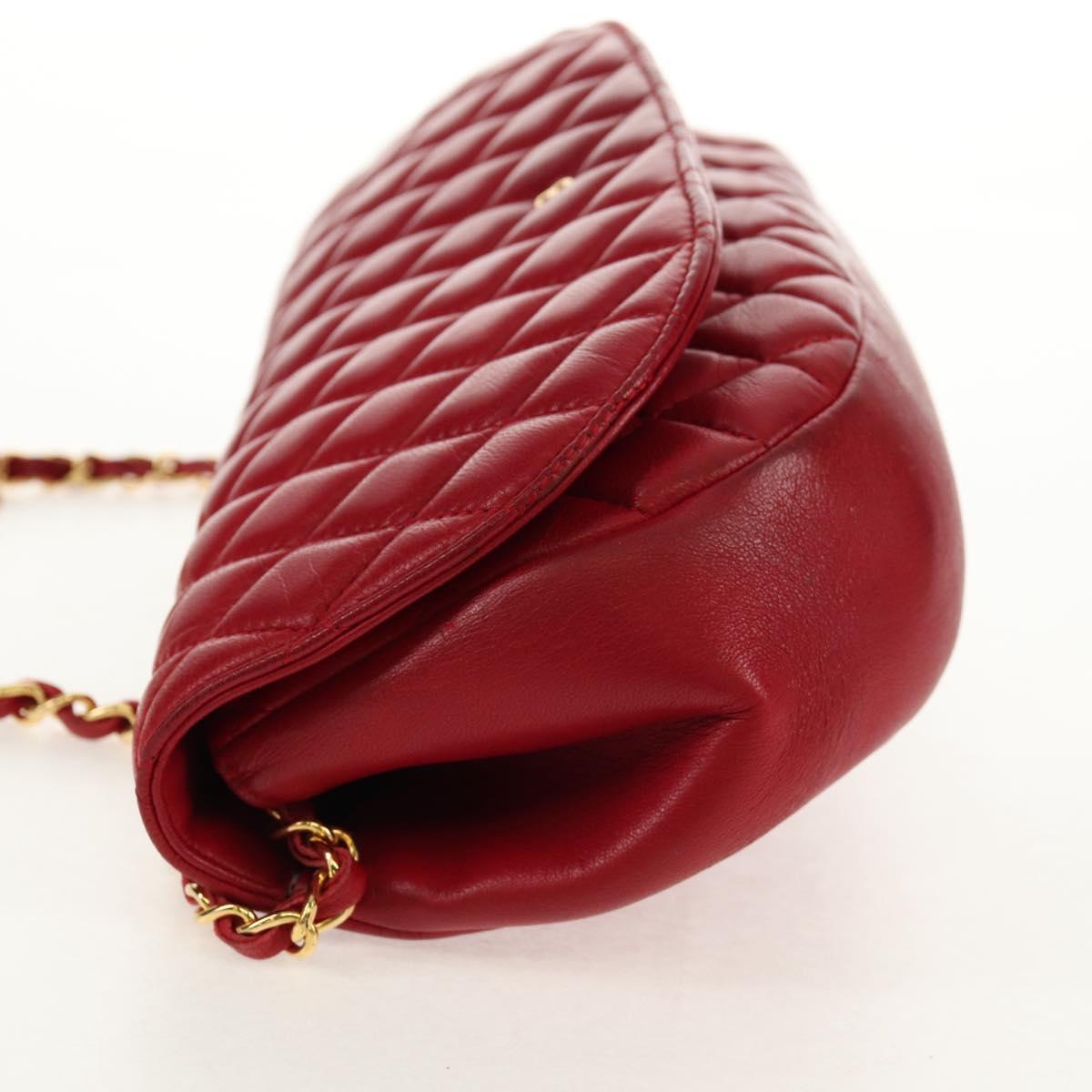 BALLY Chain Shoulder Bag Leather Red Gold Auth 147504