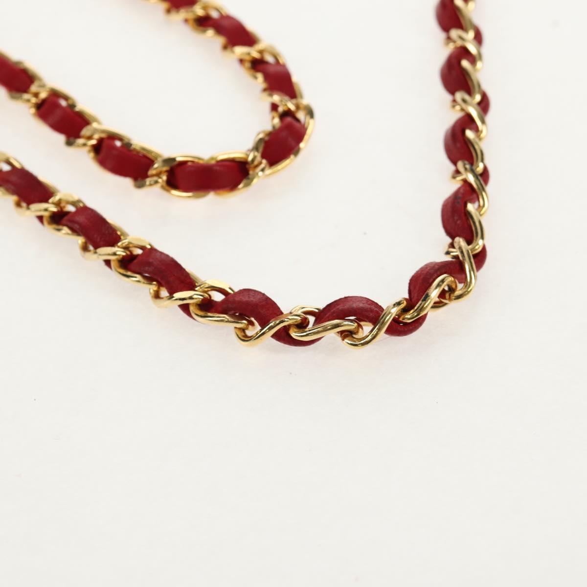 BALLY Chain Shoulder Bag Leather Red Gold Auth 147504