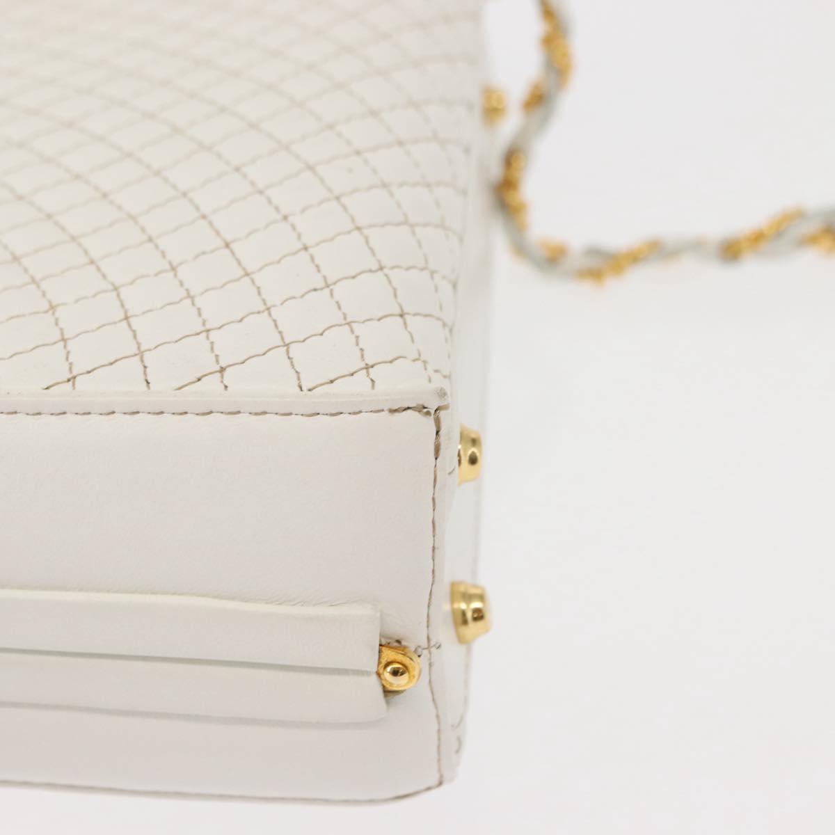 BALLY Hand Bag Leather 2way White Gold Auth 147505