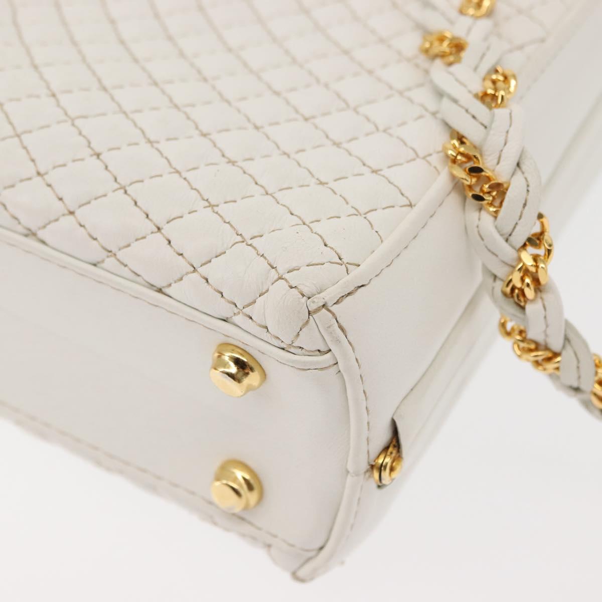 BALLY Hand Bag Leather 2way White Gold Auth 147505