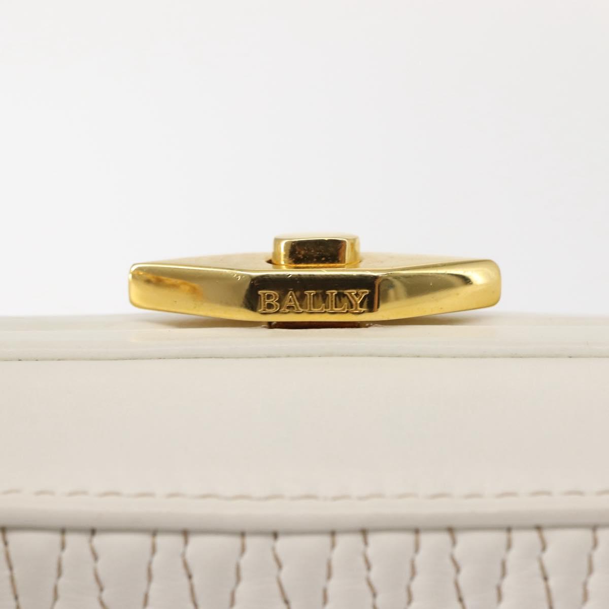 BALLY Hand Bag Leather 2way White Gold Auth 147505