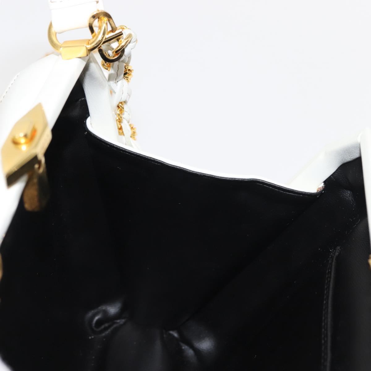 BALLY Hand Bag Leather 2way White Gold Auth 147505