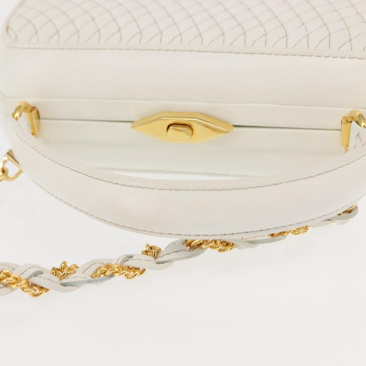BALLY Hand Bag Leather 2way White Gold Auth 147505