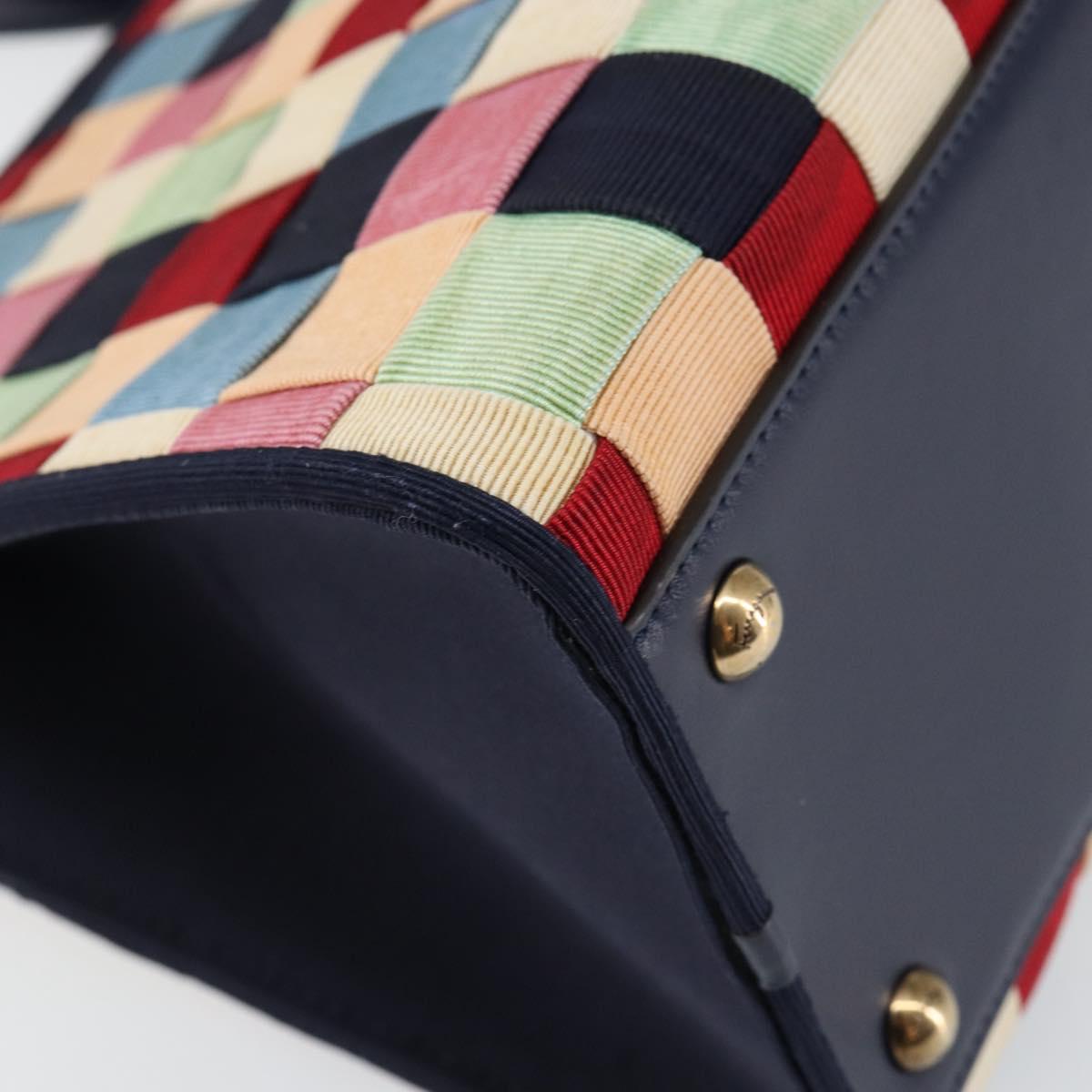 Salvatore Ferragamo Vala Hand Bag Nylon Navy Gold Auth 147506