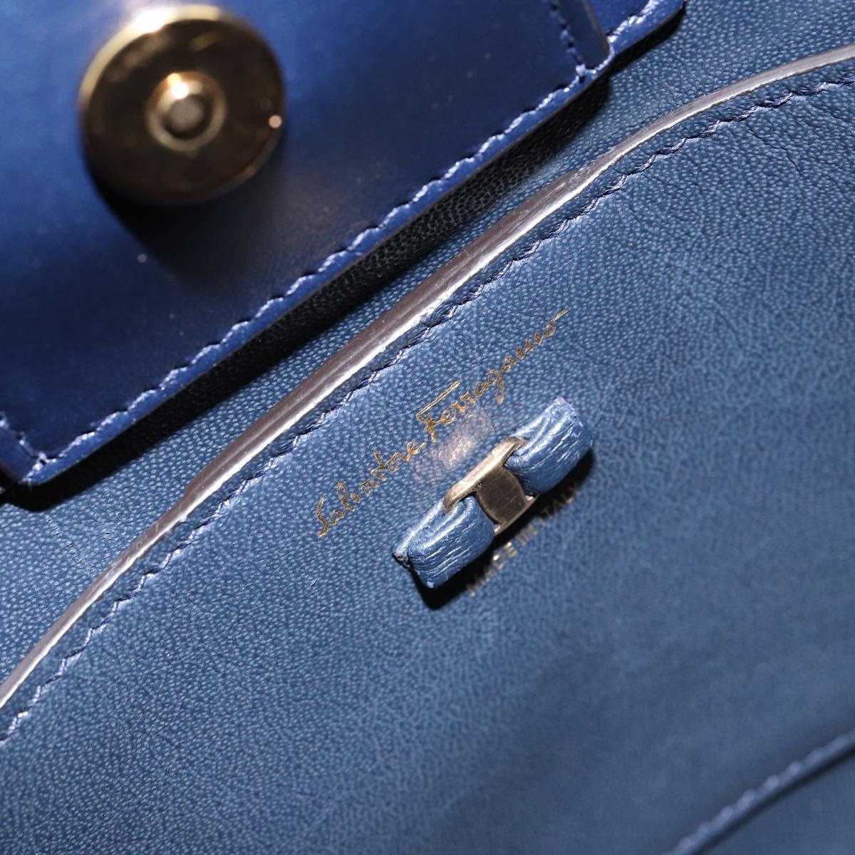 Salvatore Ferragamo Vala Hand Bag Nylon Navy Gold Auth 147506