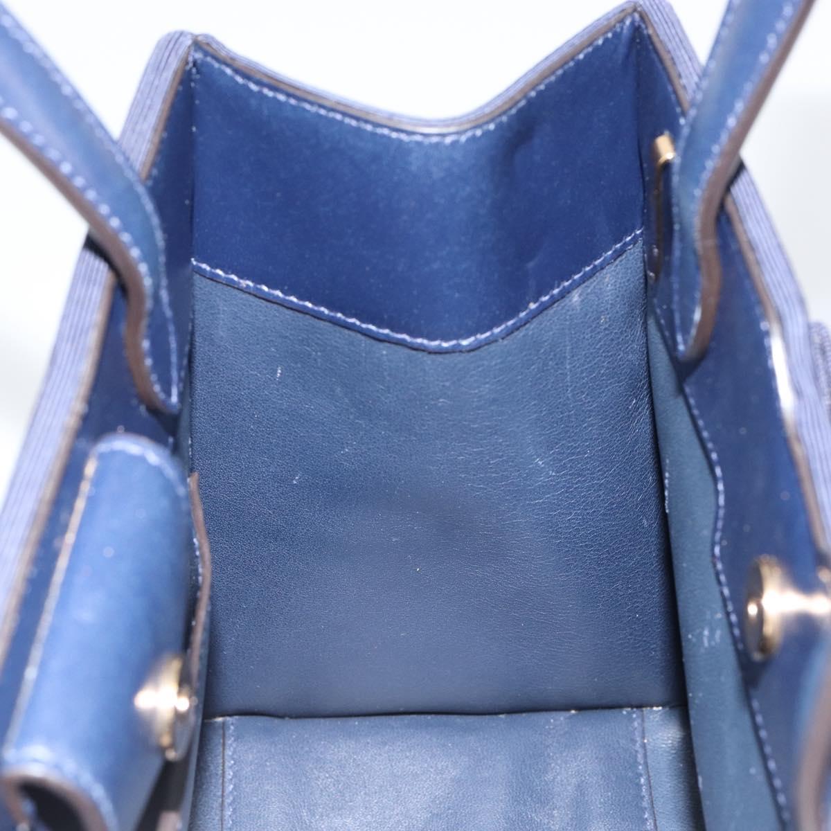 Salvatore Ferragamo Vala Hand Bag Nylon Navy Gold Auth 147506