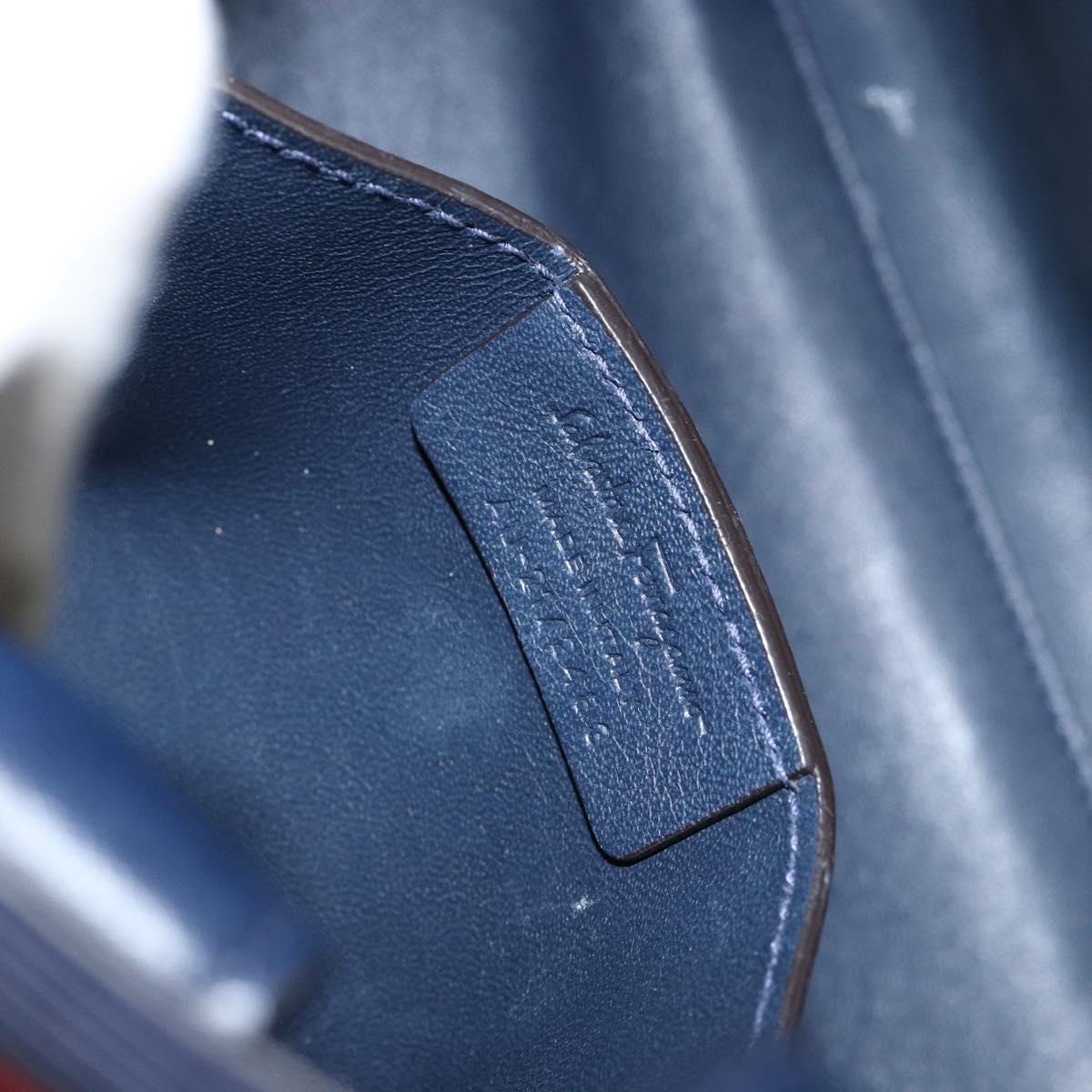 Salvatore Ferragamo Vala Hand Bag Nylon Navy Gold Auth 147506