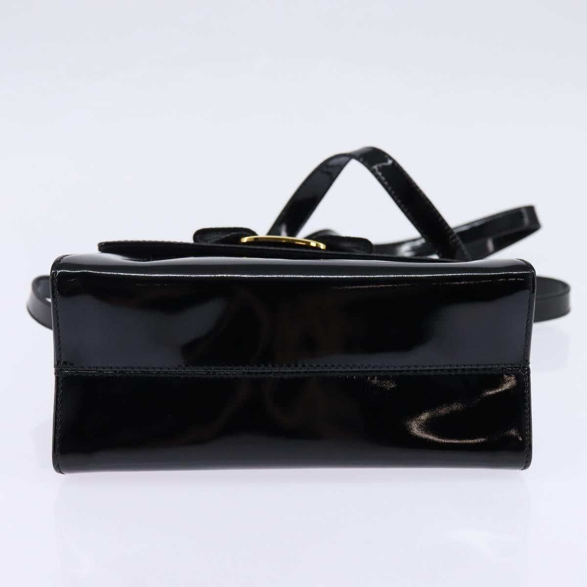 Salvatore Ferragamo Vala Hand Bag Enamel 2way Black Gold Auth 147507