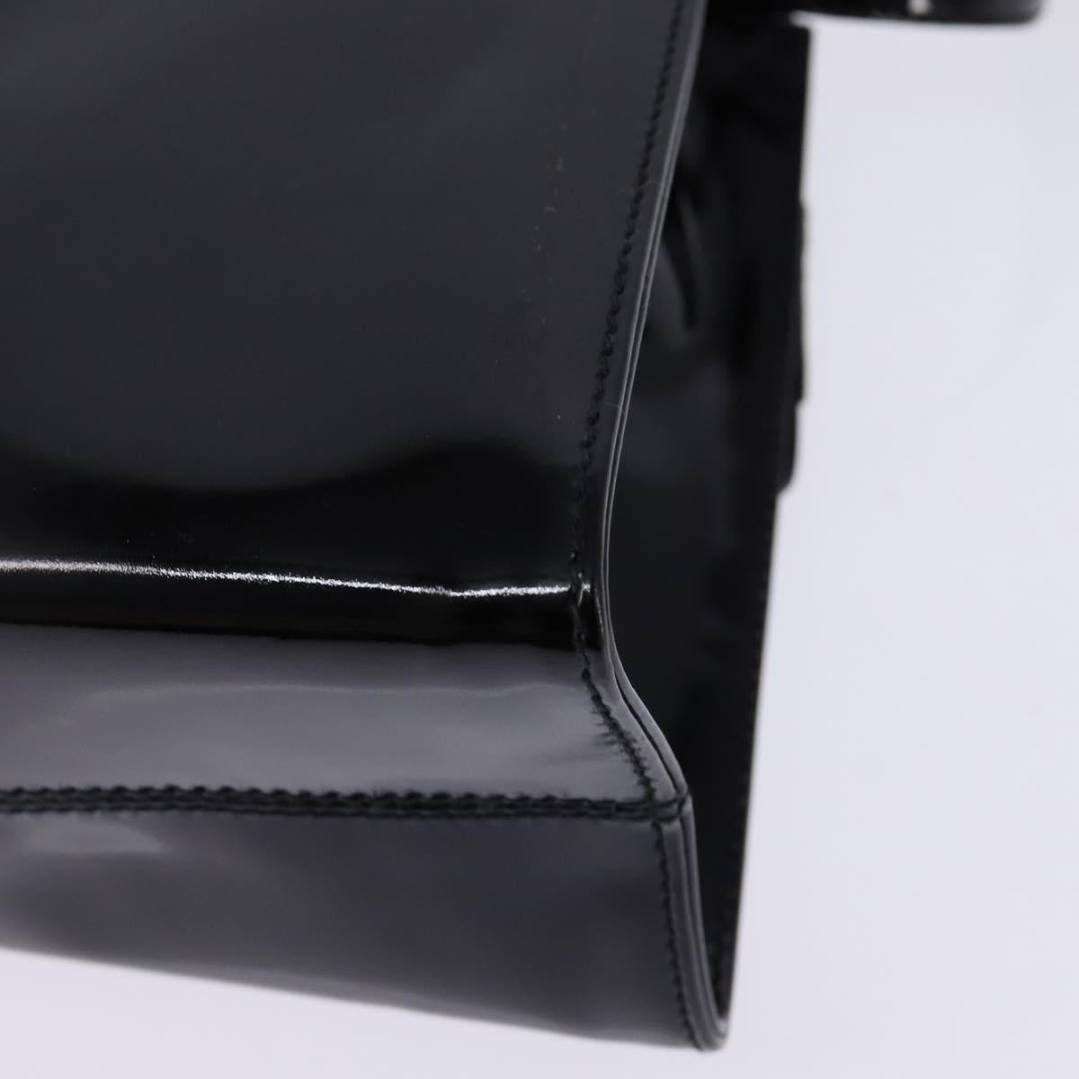 Salvatore Ferragamo Vala Hand Bag Enamel 2way Black Gold Auth 147507