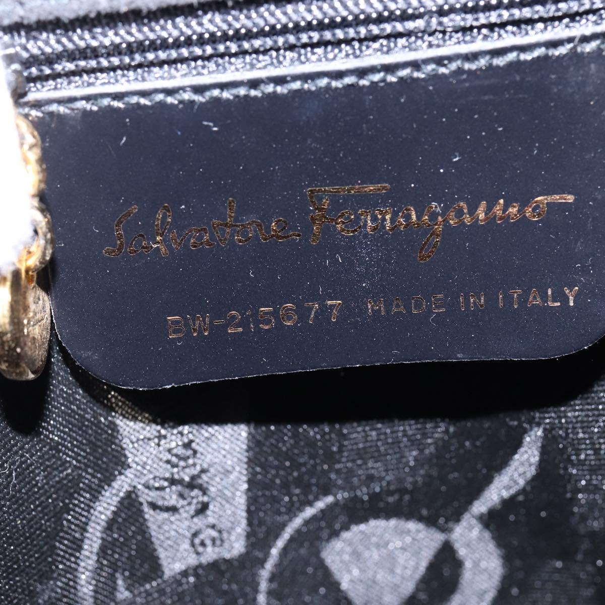 Salvatore Ferragamo Vala Hand Bag Enamel 2way Black Gold Auth 147507