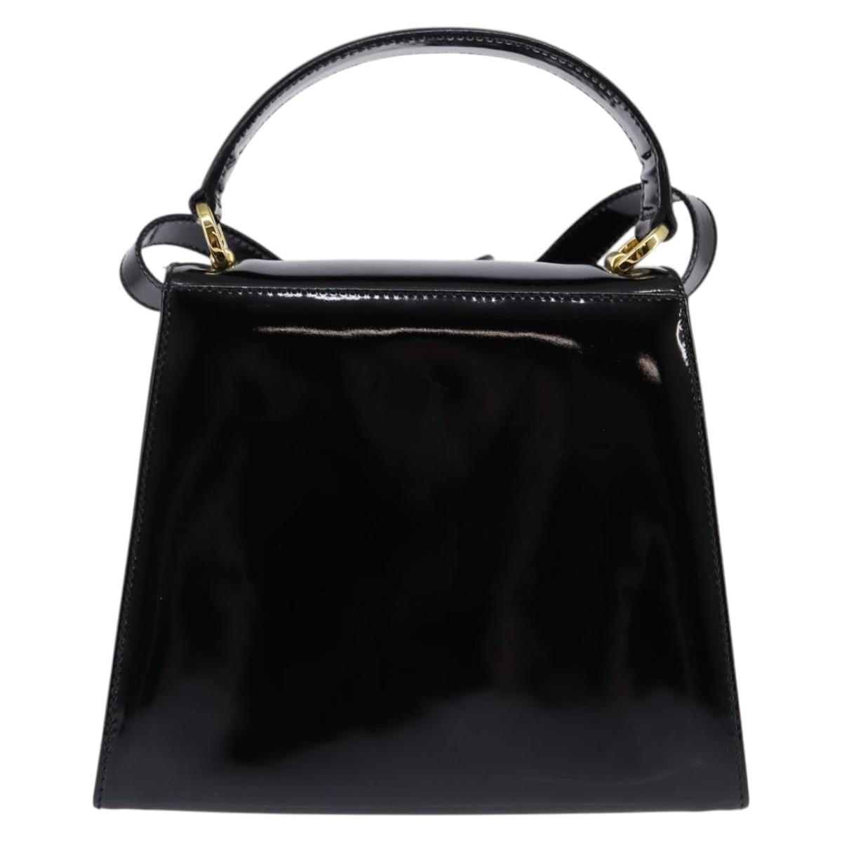 Salvatore Ferragamo Vala Hand Bag Enamel 2way Black Gold Auth 147507