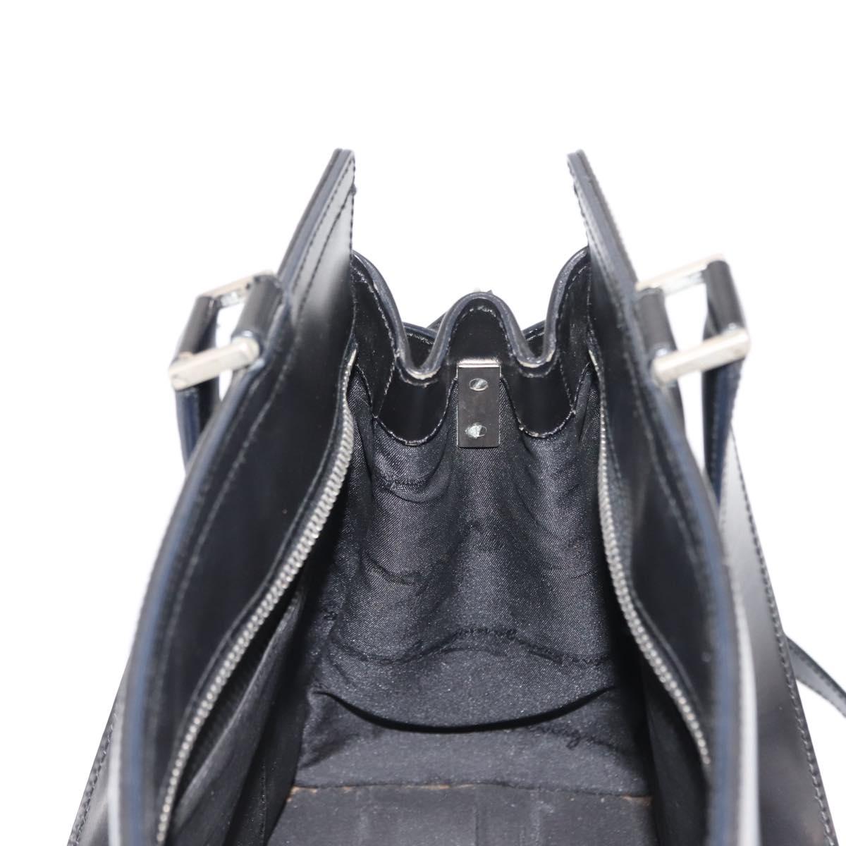 Salvatore Ferragamo Gancini Hand Bag Leather 2way Black Silver Auth 147509