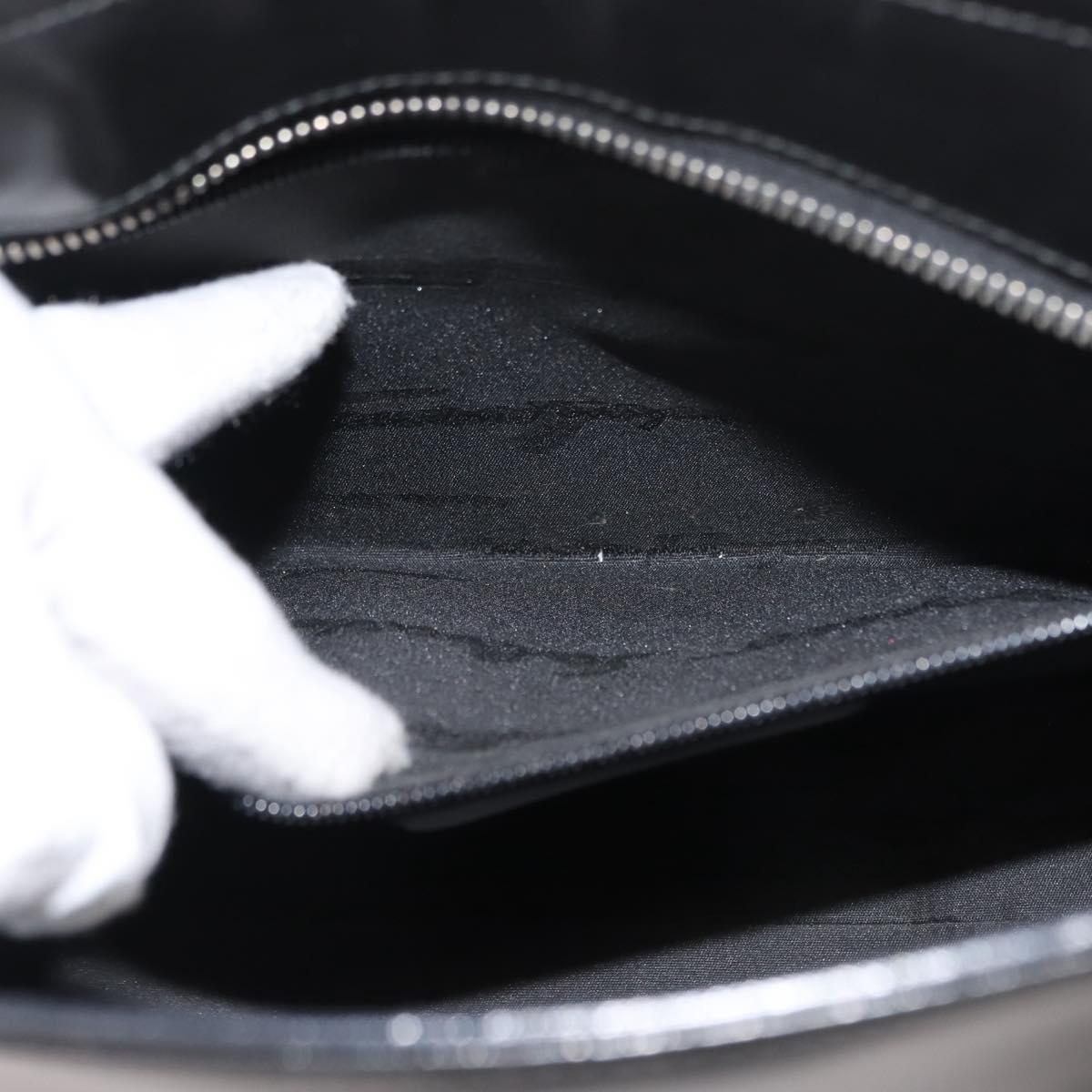 Salvatore Ferragamo Gancini Hand Bag Leather 2way Black Silver Auth 147509